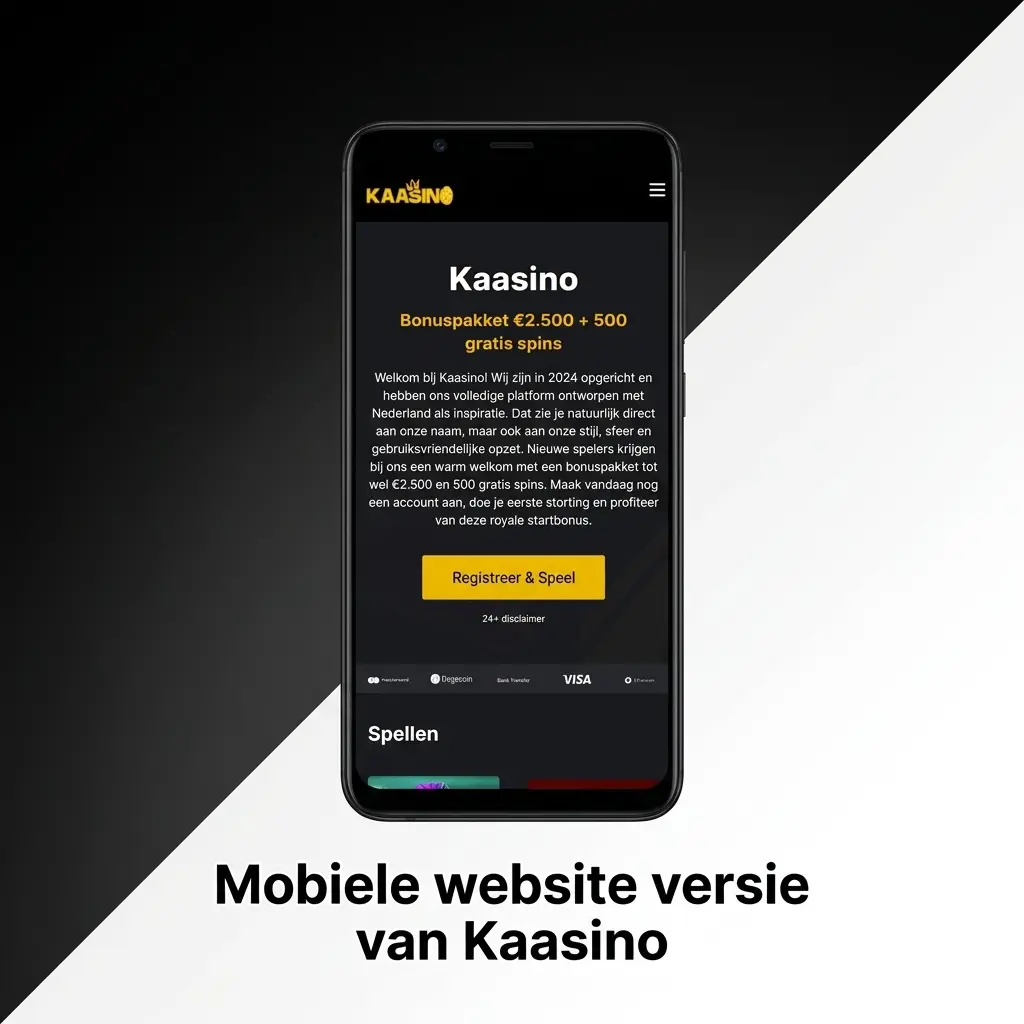 Mobiele website van Kaasino op een smartphone